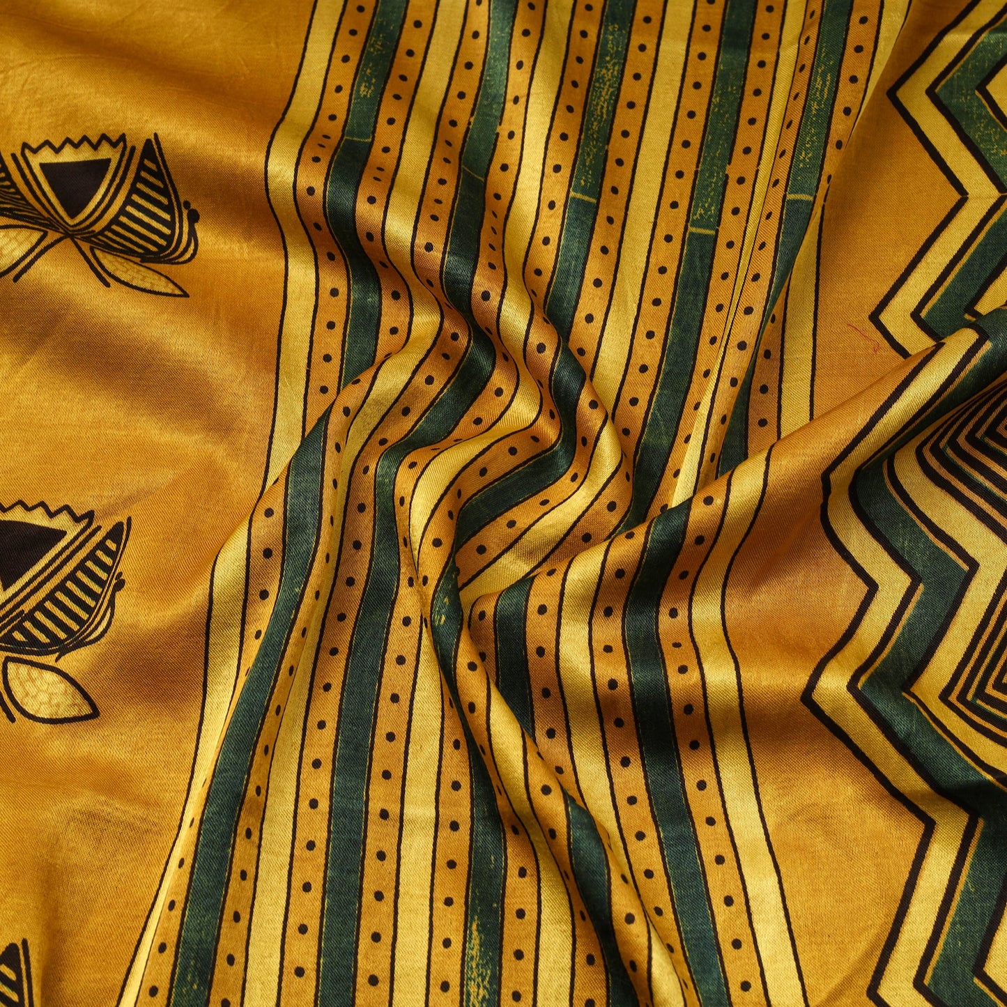 Yellow - natural dyed mashru silk fabric 02 - handcrafted