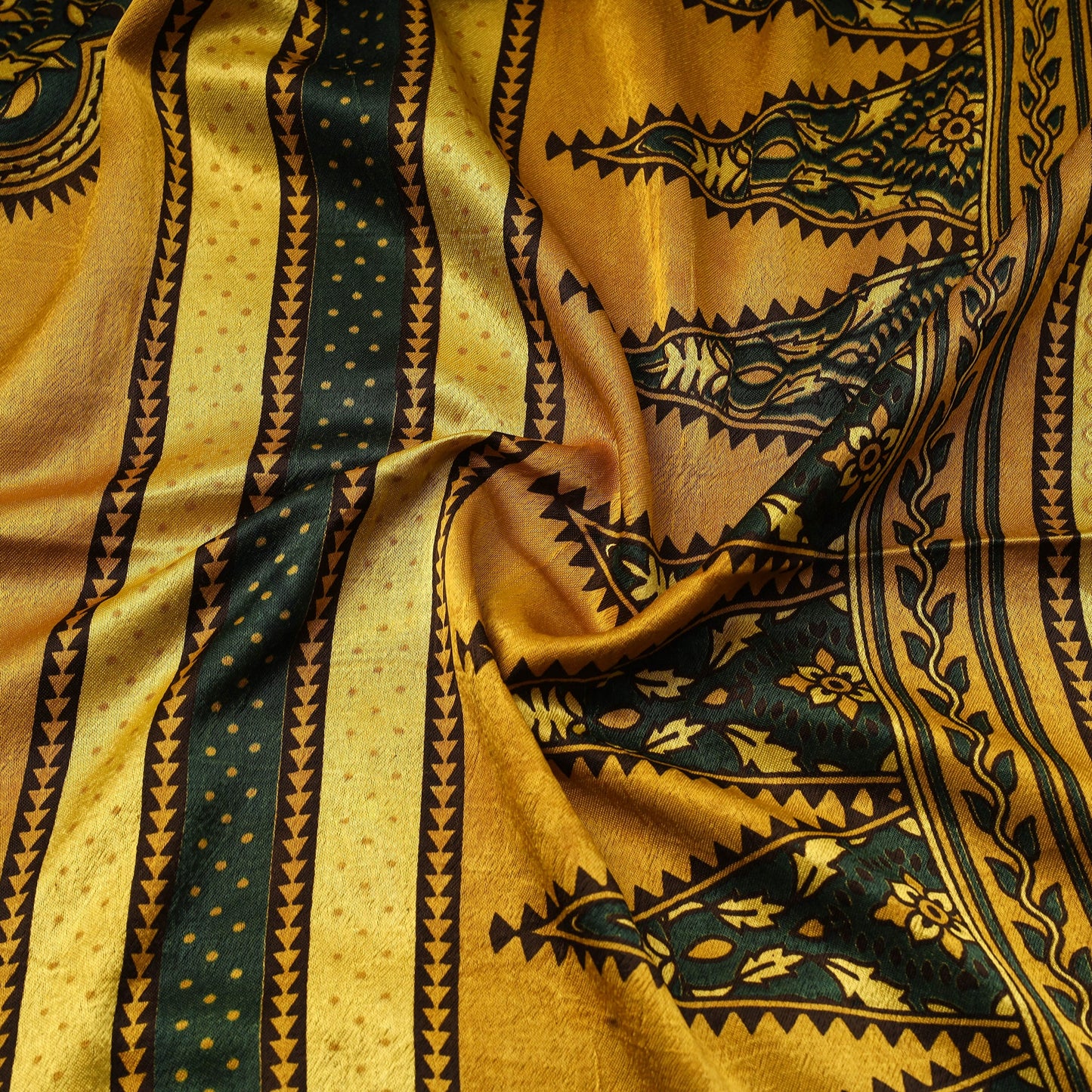 Yellow - natural dyed mashru silk fabric 13 - handcrafted