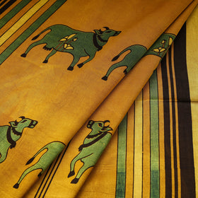 Yellow - natural dyed mashru silk fabric 30 - handcrafted