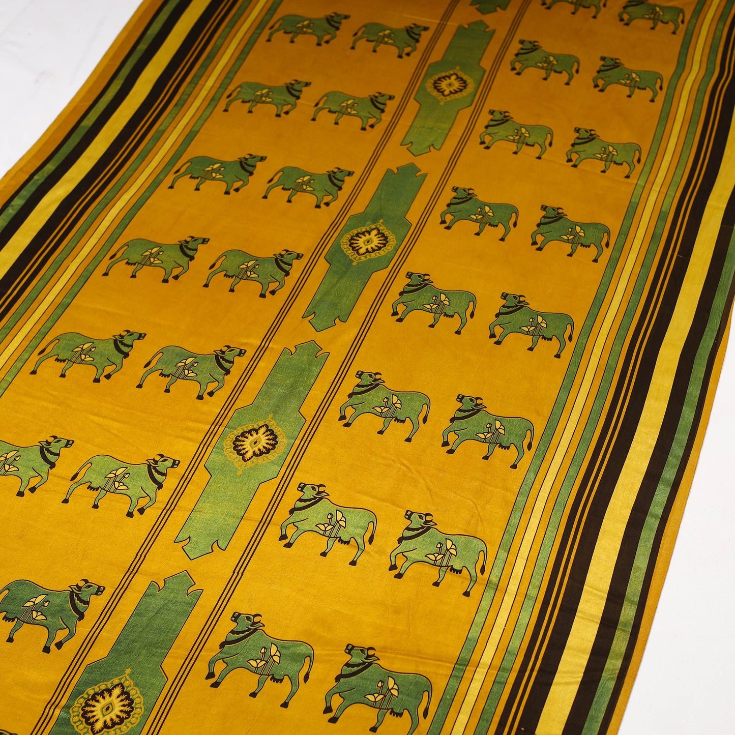 Yellow - natural dyed mashru silk fabric 30 - handcrafted