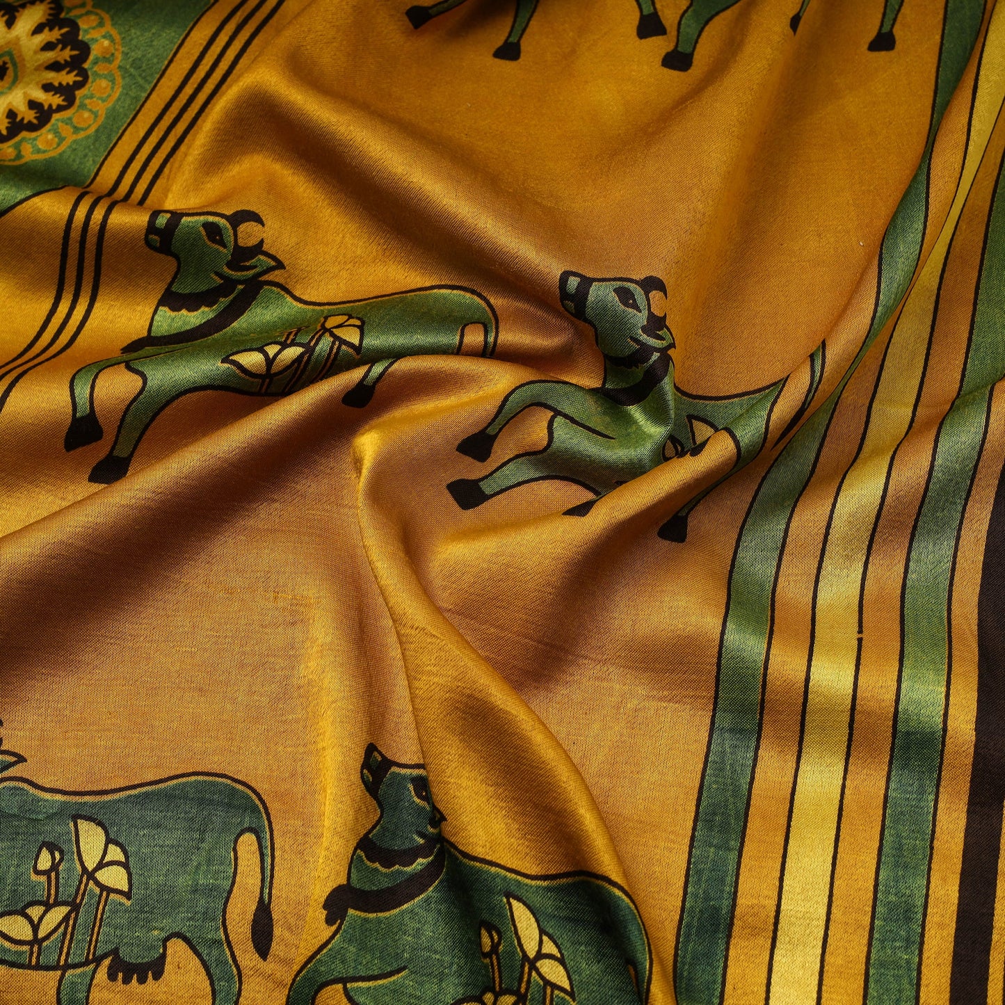Yellow - natural dyed mashru silk fabric 30 - handcrafted