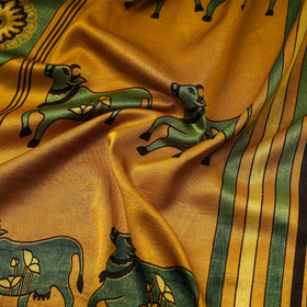 Yellow - natural dyed mashru silk fabric 30 - handcrafted