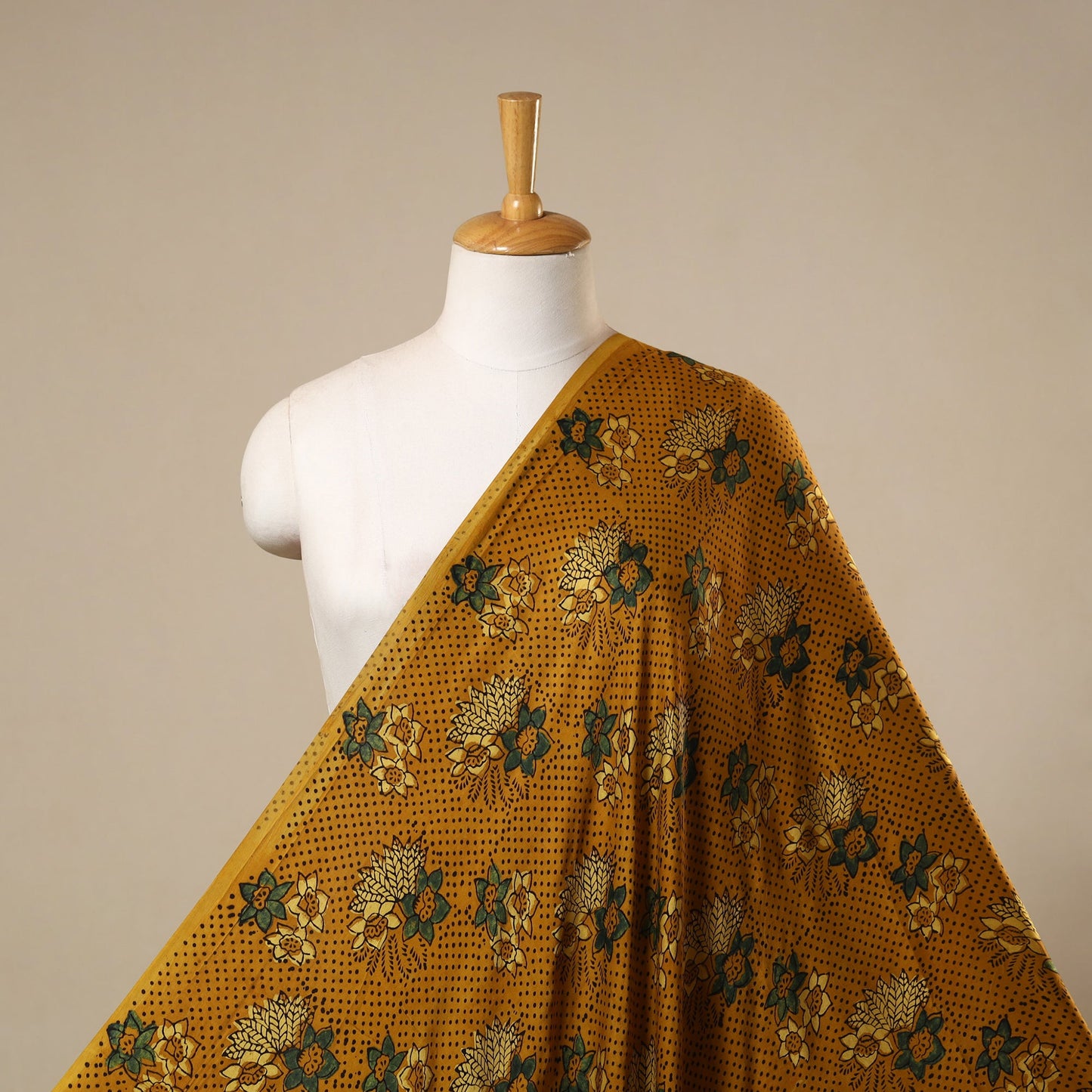 Yellow Natural Dyed Block Print Modal Silk Ajrakh Fabric