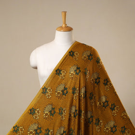 Yellow Natural Dyed Block Print Modal Silk Ajrakh Fabric