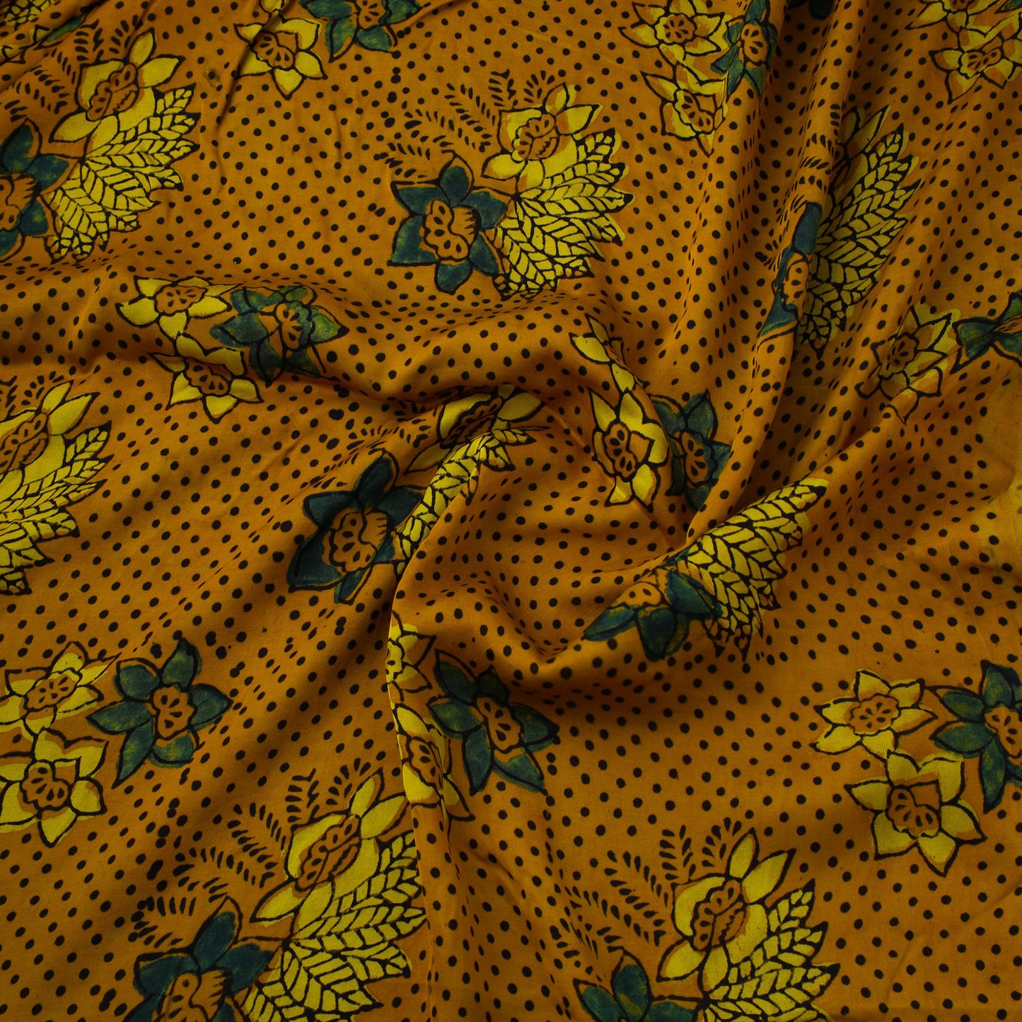 Yellow Natural Dyed Block Print Modal Silk Ajrakh Fabric