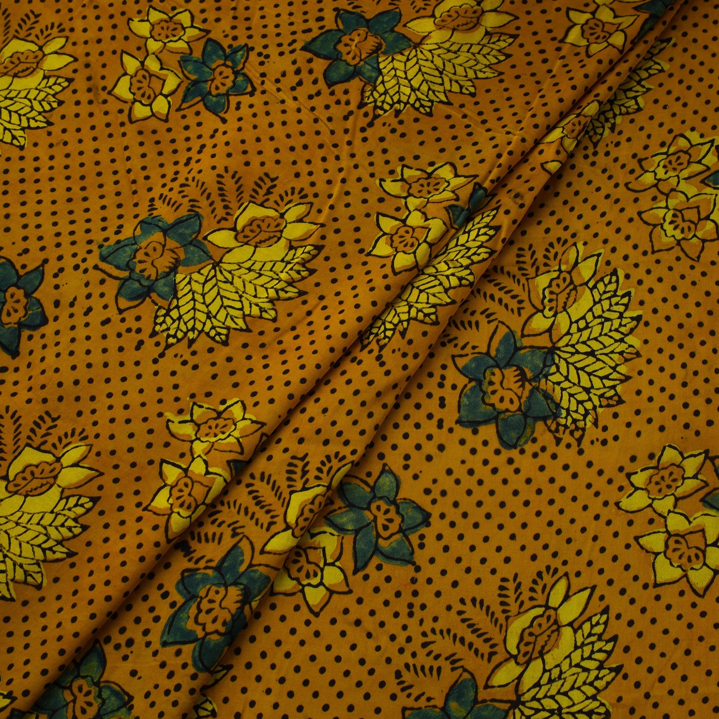 Yellow Natural Dyed Block Print Modal Silk Ajrakh Fabric