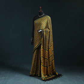 Natural dyed modal silk kutch hand block print ajrakh saree