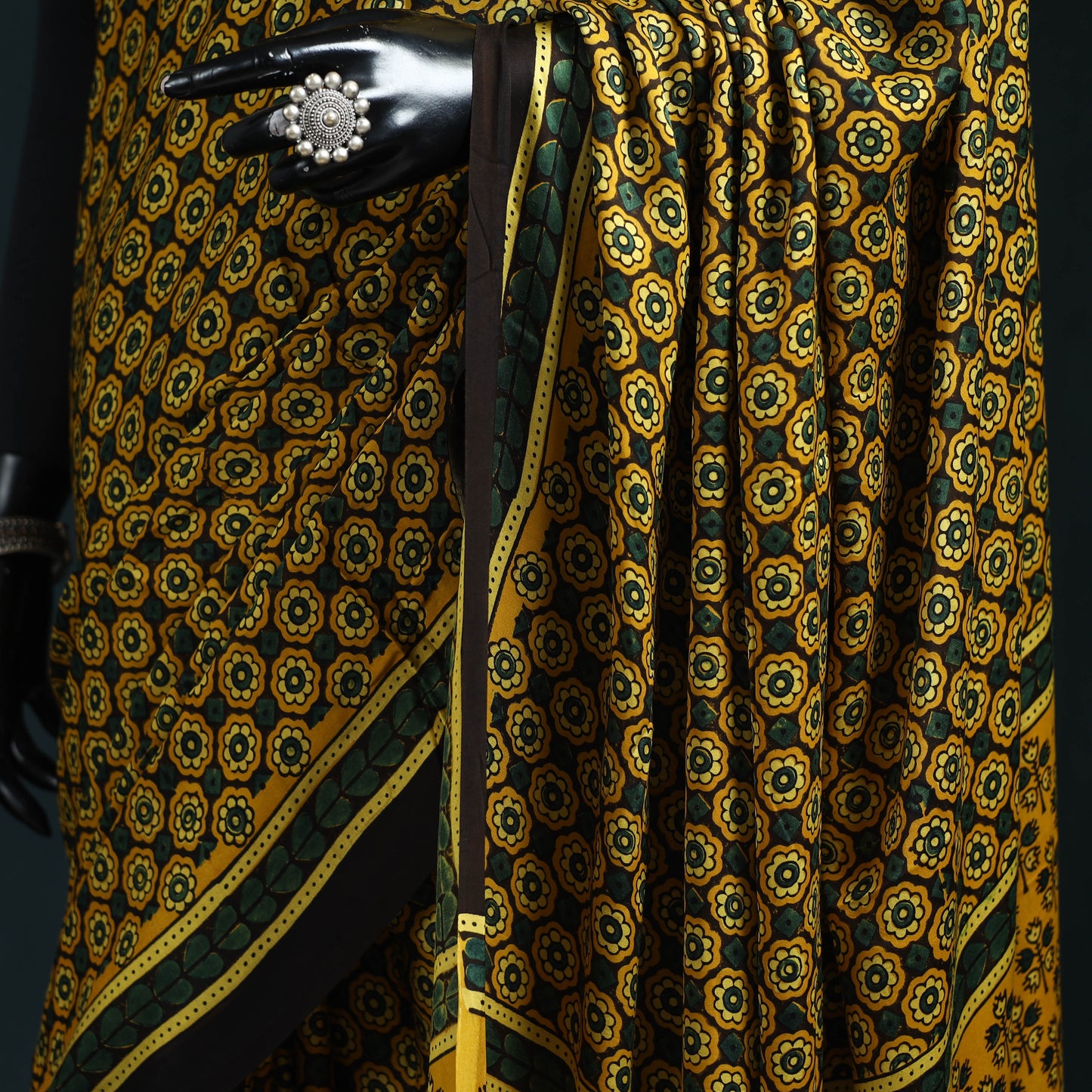 Natural dyed modal silk kutch hand block print ajrakh saree