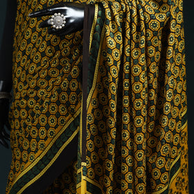 Natural dyed modal silk kutch hand block print ajrakh saree
