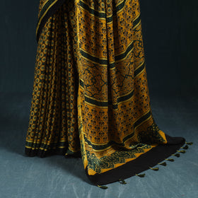 Natural dyed modal silk kutch hand block print ajrakh saree