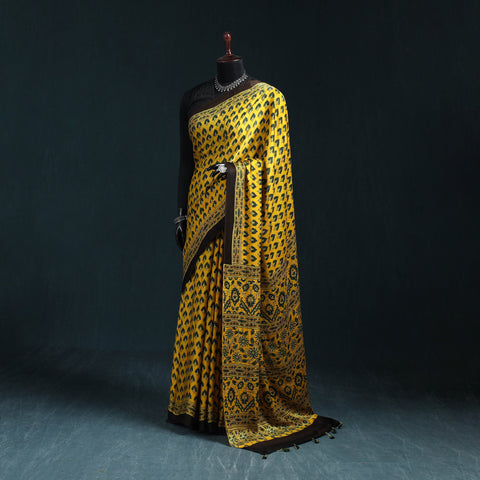 Natural dyed modal silk kutch hand block print ajrakh saree