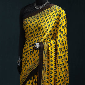 Natural dyed modal silk kutch hand block print ajrakh saree