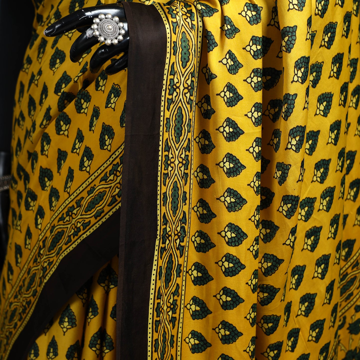 Natural dyed modal silk kutch hand block print ajrakh saree