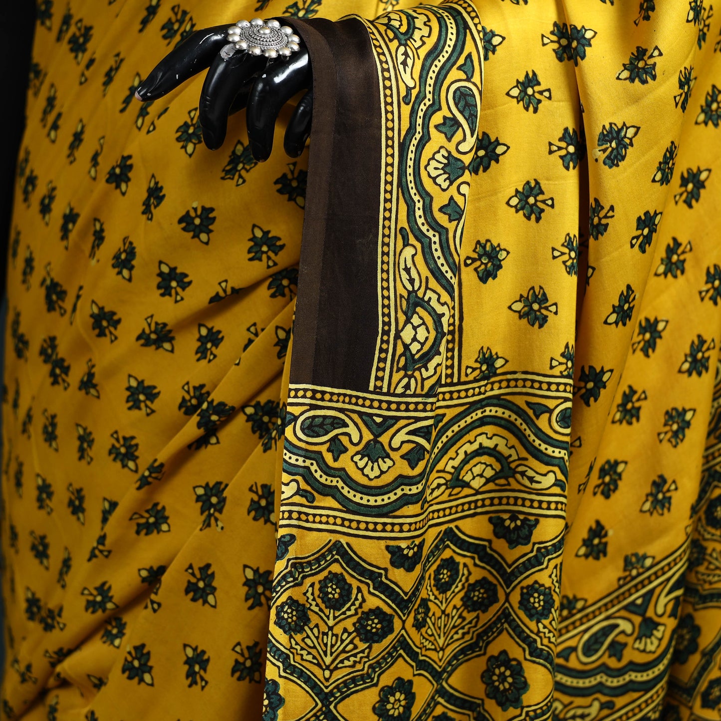 Natural dyed modal silk kutch hand block print ajrakh saree