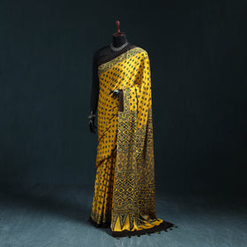 Natural dyed modal silk kutch hand block print ajrakh saree