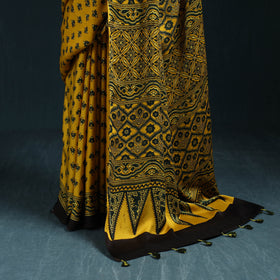Natural dyed modal silk kutch hand block print ajrakh saree