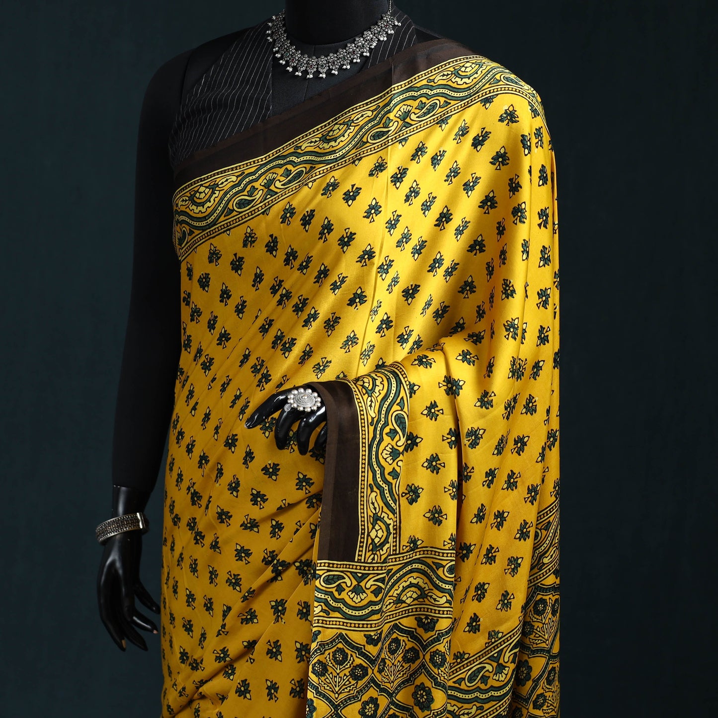 Natural dyed modal silk kutch hand block print ajrakh saree