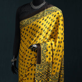 Natural dyed modal silk kutch hand block print ajrakh saree