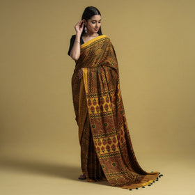  Natural Dyed Block Print Modal Silk Ajrakh Saree