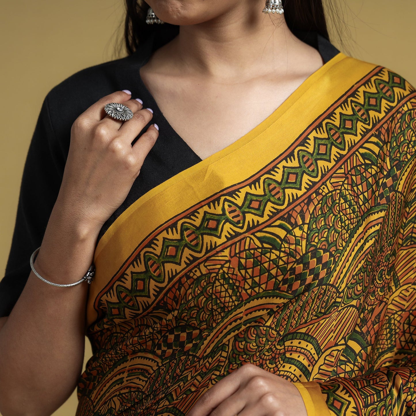  Natural Dyed Block Print Modal Silk Ajrakh Saree