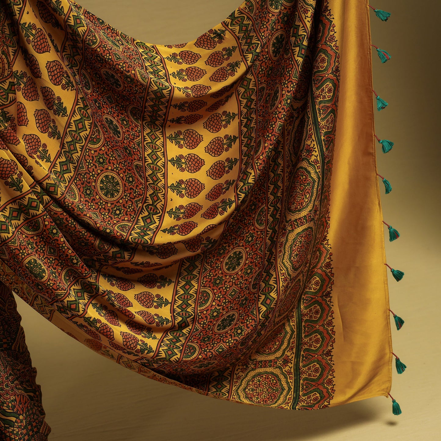  Natural Dyed Block Print Modal Silk Ajrakh Saree