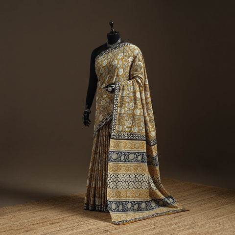 Natural dyed mul cotton hand bagru saree 20 - handcrafted