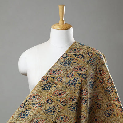 Yellow Natural Dyed Pedana Block Print Cotton Kalamkari Fabric