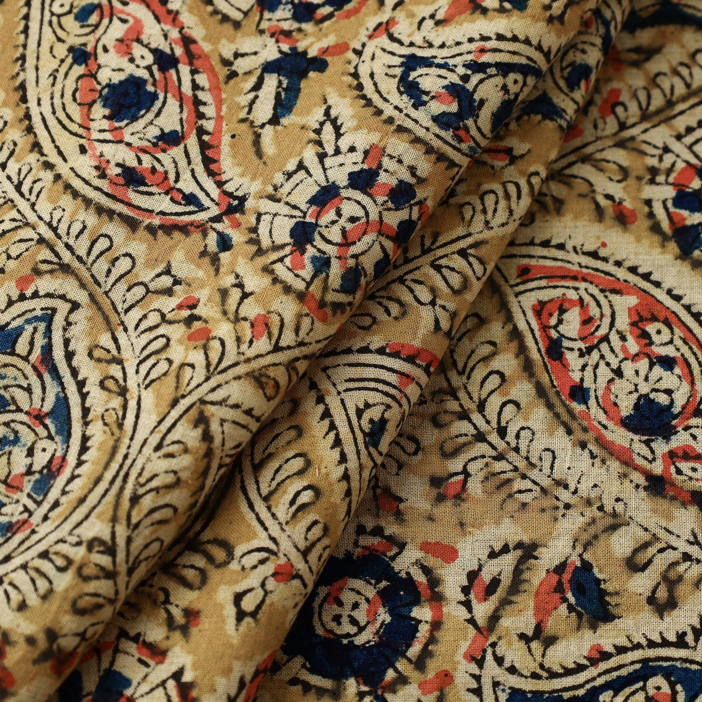 Yellow Natural Dyed Pedana Block Print Cotton Kalamkari Fabric