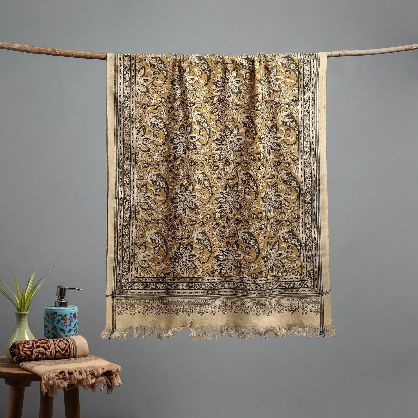 Natural dyed pedana kalamkari printed handloom cotton towel