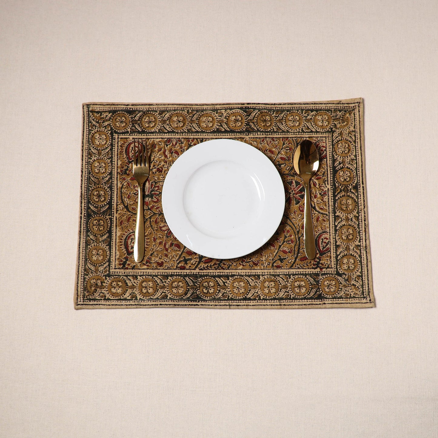 Yellow - natural dyed pedana kalamkari cotton table mat 31