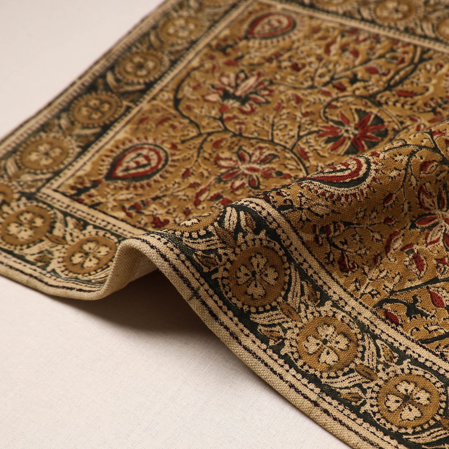 Yellow - natural dyed pedana kalamkari cotton table mat 31