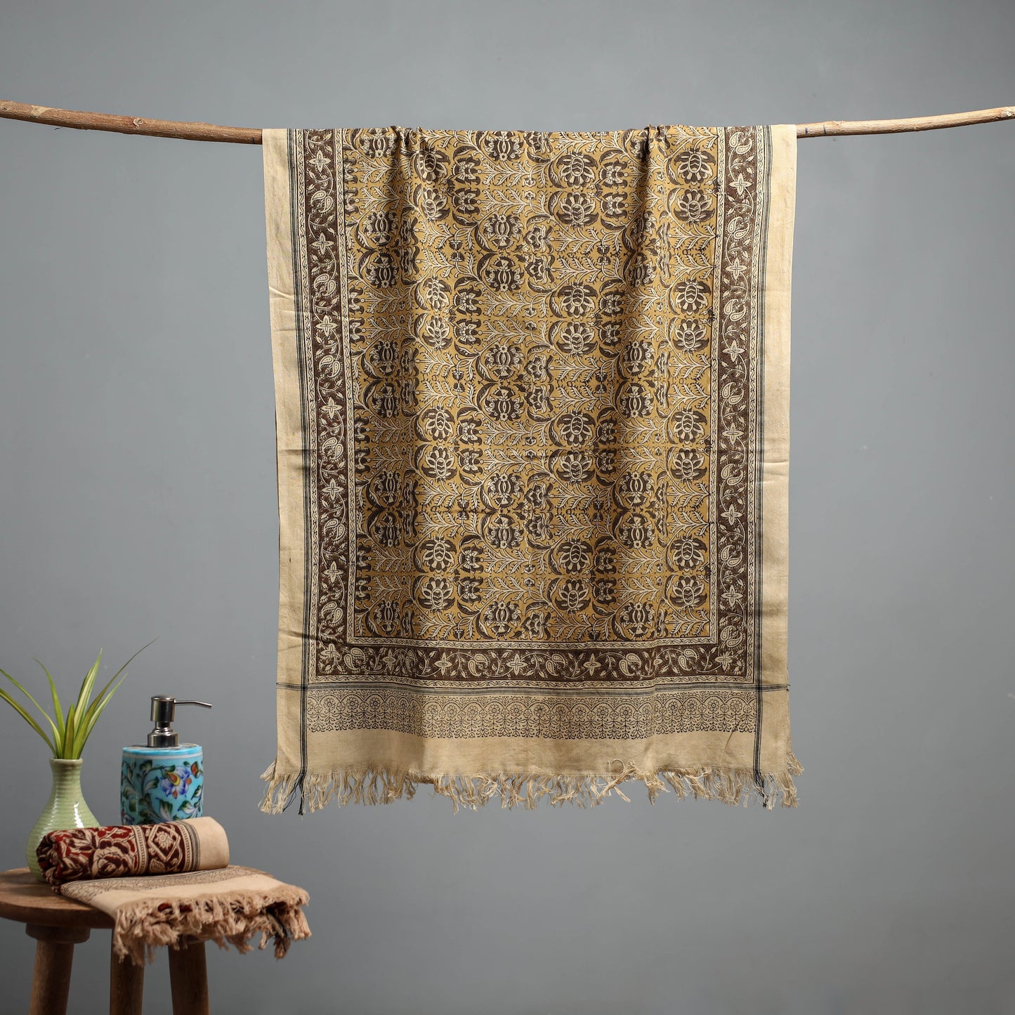 Natural dyed pedana kalamkari printed handloom cotton towel