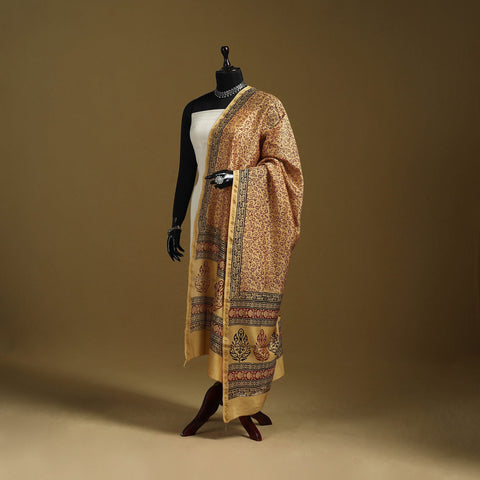 Yellow - natural dyed printed chanderi silk bagh dupatta 33