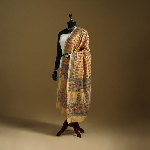 Yellow - natural dyed printed chanderi silk bagh dupatta 42