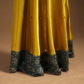 Yellow Navratri Garba Chaniya Choli Set in Mashru Silk with Ajrakh Patch
