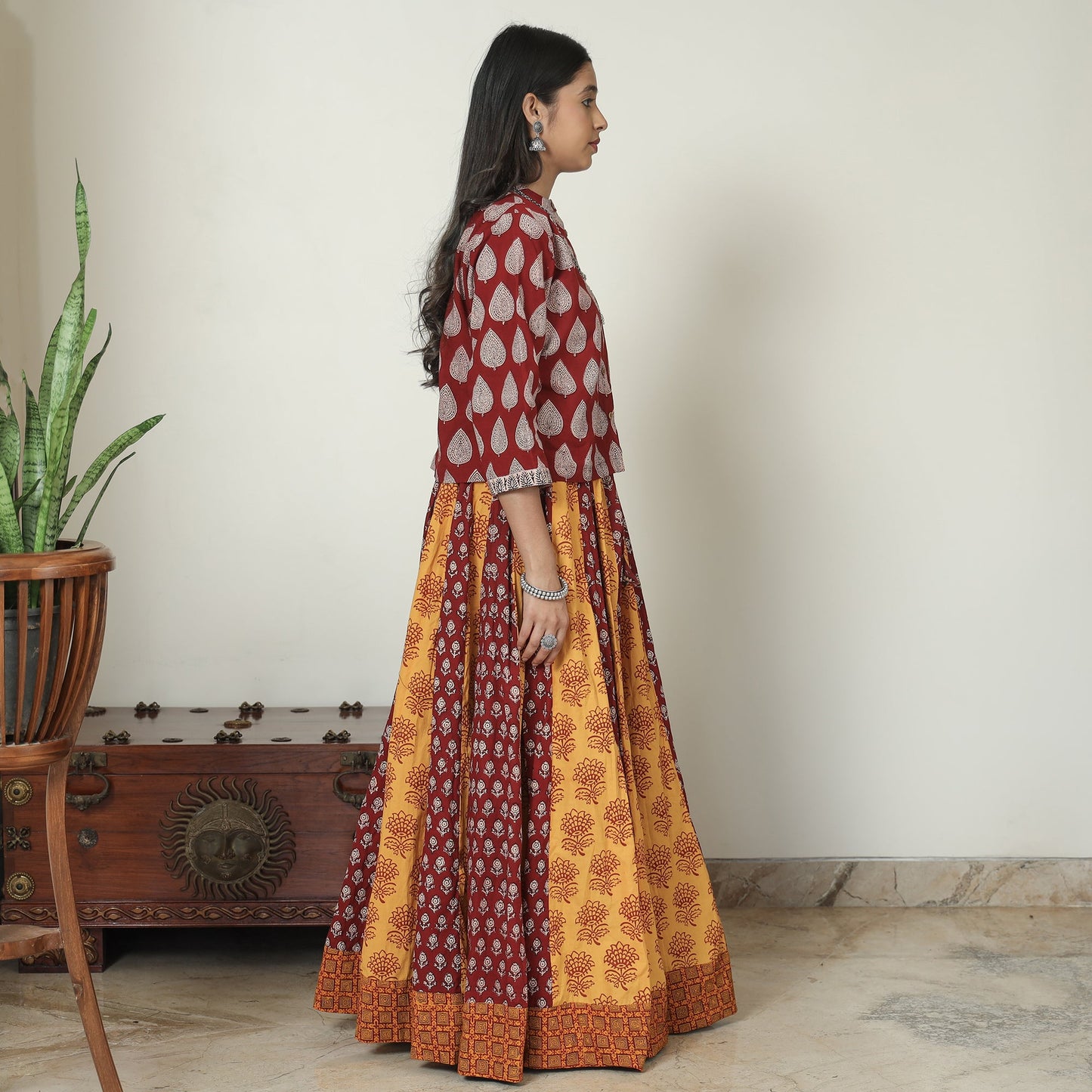  Bagh Block Printed Patchwork Cotton Long Skirt 