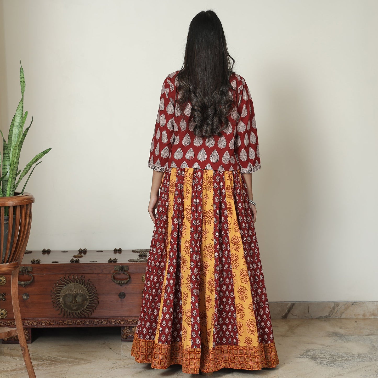  Bagh Block Printed Patchwork Cotton Long Skirt 