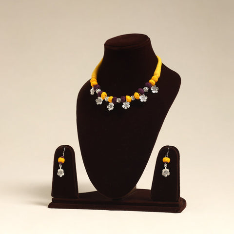 Navratri Special! Yellow German Silver Thread Beads Necklace Set