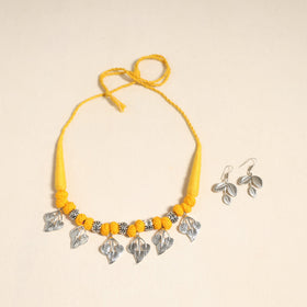Navratri Special! Yellow German Silver Thread Beads Necklace Set