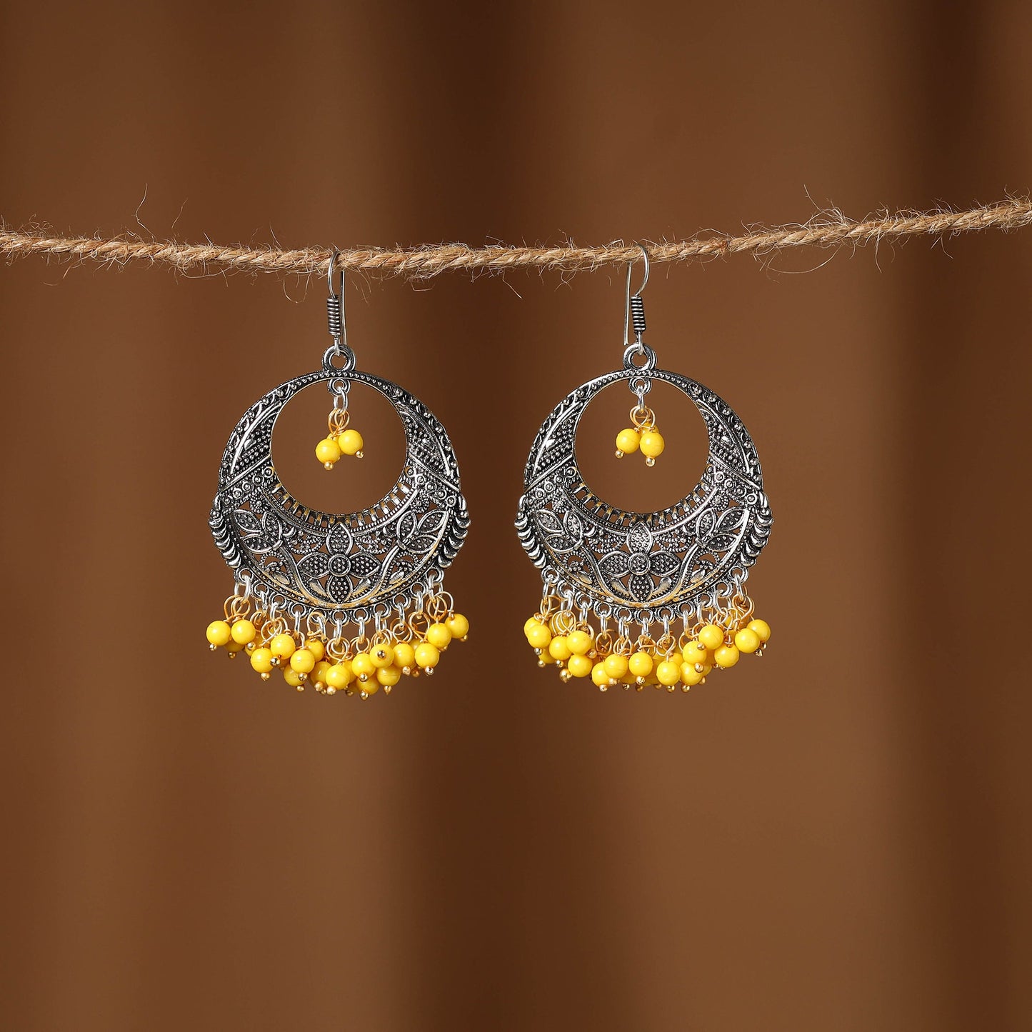 Yellow Nisha German Silver Beaded Earrings 