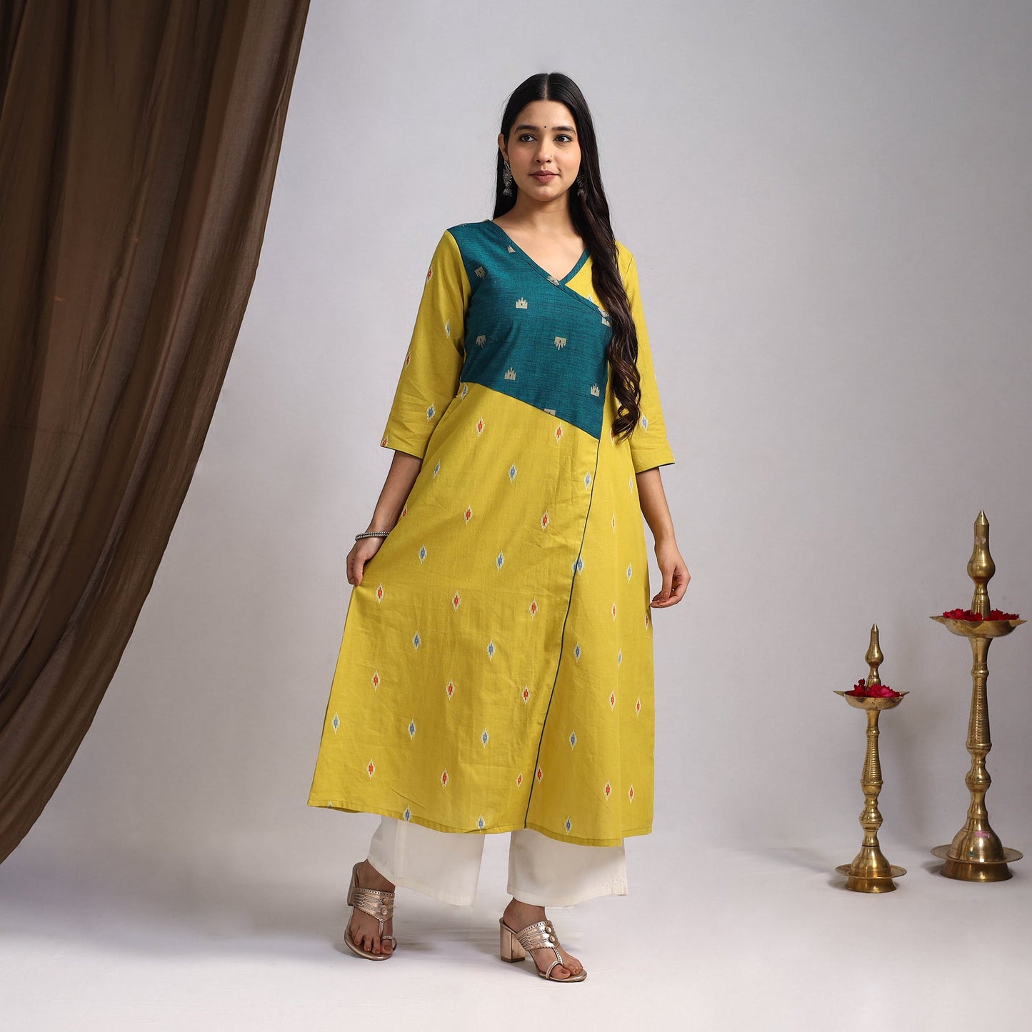 Yellow Noorani Tapestry Cotton A-Line Jacquard Kurta for Women