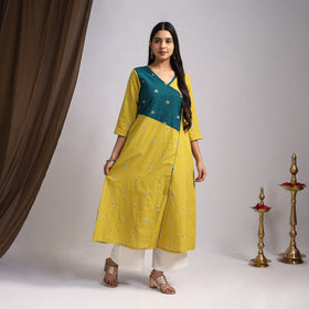 Yellow Noorani Tapestry Cotton A-Line Jacquard Kurta for Women