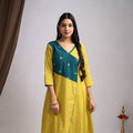 Yellow Noorani Tapestry Cotton A-Line Jacquard Kurta for Women