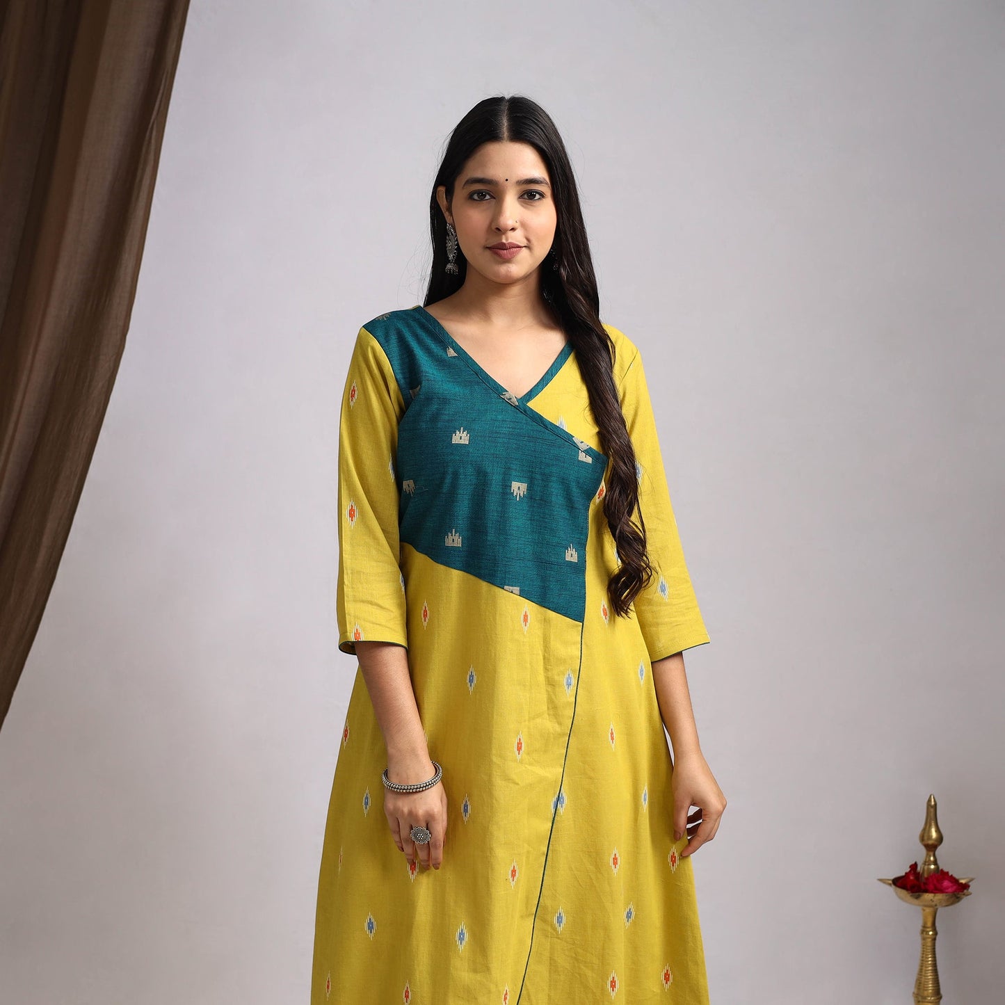 Yellow Noorani Tapestry Cotton A-Line Jacquard Kurta for Women