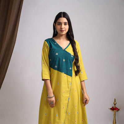Yellow Noorani Tapestry Cotton A-Line Jacquard Kurta for Women