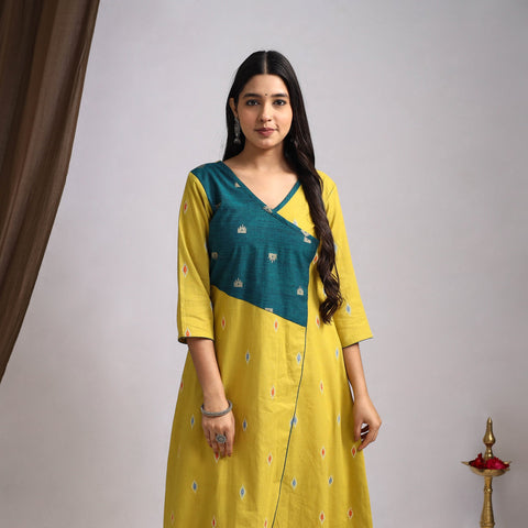 Yellow Noorani Tapestry Cotton A-Line Jacquard Kurta for Women
