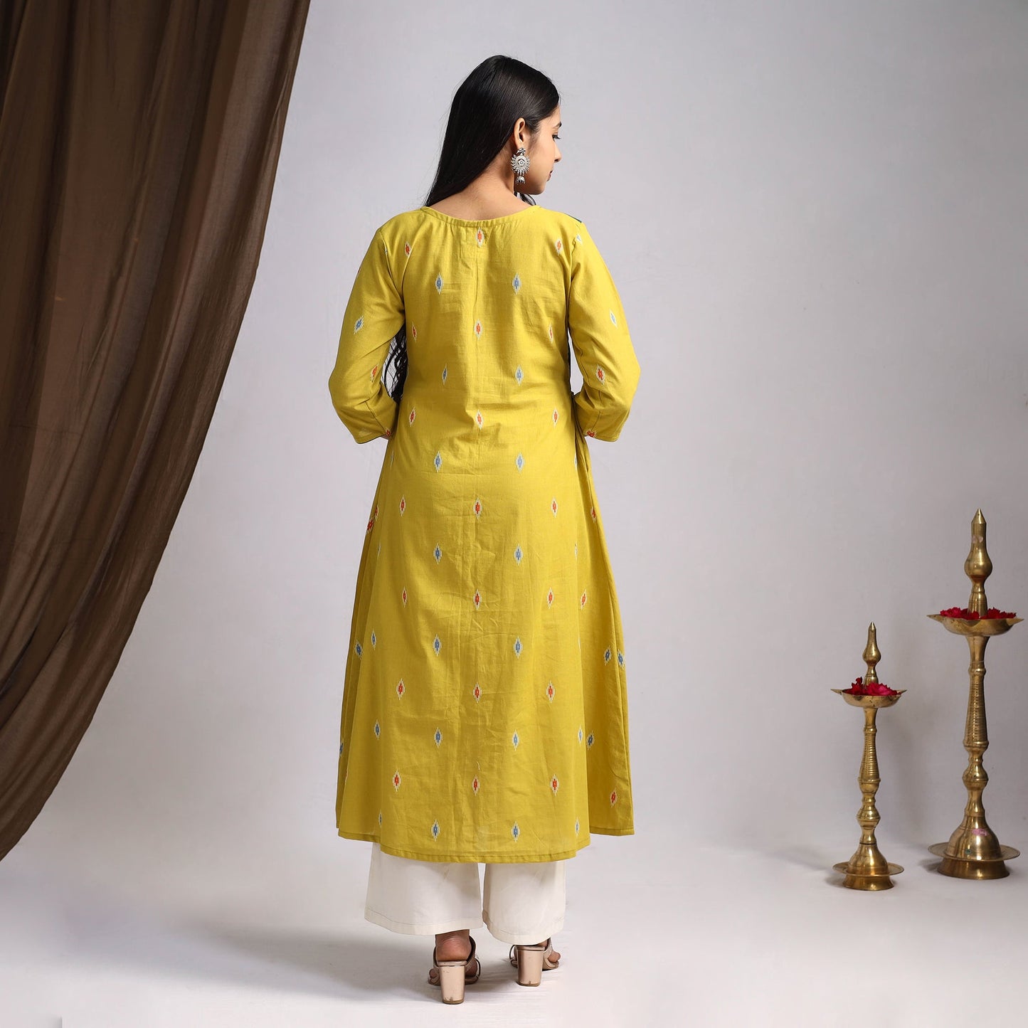 Yellow Noorani Tapestry Cotton A-Line Jacquard Kurta for Women