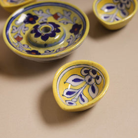 Yellow - original blue pottery ceramic diya with agarbatti