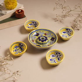 Yellow - original blue pottery ceramic diya with agarbatti