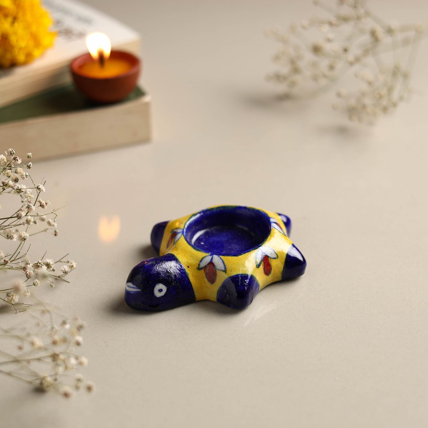  Original Blue Pottery Ceramic Tealight Candle Holder 